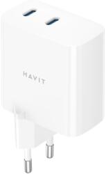 Havit UC45 2x USB-C Hálózati Gyorstöltő Adapter 45W - Fehér (UC45 EU) (UC45 EU)