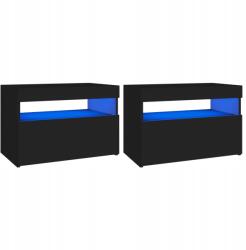 vidaXL Éjjeliszekrény Led világítással, 2 db, fekete, 60x35x40 cm (3082777)