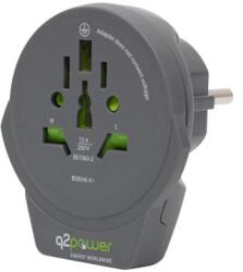 Q2POWER 1.100110-TH utazóadapter, World to Europe USB, USB 5V 2.4A, max. 16 A, 250 V - 4000 W teljesítmény (1.100110-TH) - patronbolt