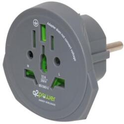 Q2POWER 1.100100-TH utazóadapter, World to Europe, bemeneti feszültség: 100-250 V, 16 A, teljesítmény: 100V-1600W/250V-4000W (1.100100-TH) - patronbolt