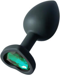 Sunfo - dop anal din silicon cu piatră inimă verde închis - negru (5999576181228)