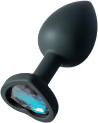 Sunfo - dop anal din silicon cu piatră albastru închis în formă de inimă (negru) (5999576181174)