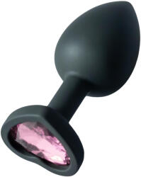 Sunfo - plug anal din silicon cu piatră roz inimă - negru (5999576181235)