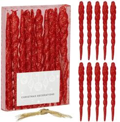 Karácsonyfadísz cseppformájú függődísz, 12, 5 cm, 10 db, piros glitter (CA1432)