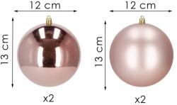 Törhetetlen rose gold karácsonyi gömbdísz szett, 12 cm, 4 db (matt/fényes) (CA1187)