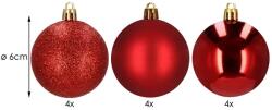 Piros törhetetlen karácsonyfa gömb dísz készlet, 6 cm, 12 db (CA0001)