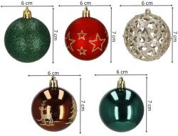 Törhetetlen műanyag karácsonyi gömb szett 6 cm, 30 db, vegyes színek (CA1133)