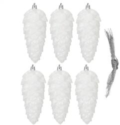 Fehér műanyag toboz alakú karácsonyfadísz szett, 6 db, törhetetlen, 12, 4 cm (CA1170)