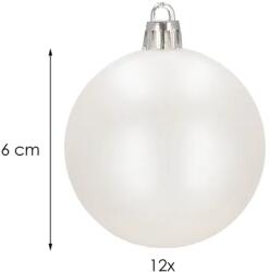 Matt fehér, törhetetlen műanyag karácsonyfadísz gömbök 6 cm - 12 db (CA0846)