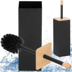 WC-kefe tartó bambusz fedéllel, fekete fém, 40 cm (TB0020)