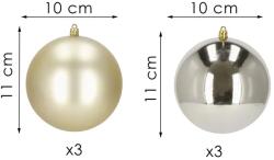 Arany karácsonyi gömb dísz készlet, 10 cm, 6 db, törhetetlen, matt/fényes (CA1190)