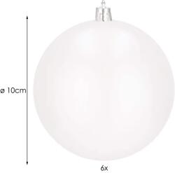  Matt fehér, törhetetlen karácsonyfadísz gömb készlet, 10 cm, 6 db (CA0123)