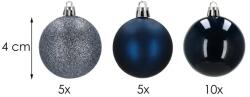 Karácsonyi műanyag gömb dísz szett, 20 db, 4 cm, sötétkék, törhetetlen (CA0844)