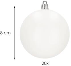  Törhetetlen fehér matt karácsonyfadísz gömb 8 cm, 20 db (CA0840)