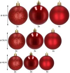  Ütésálló piros műanyag karácsonyi gömbkészlet, 30 db, 4-6 cm (CA0179)