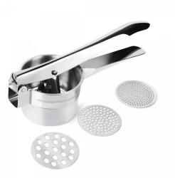 Herzberg Cooking Rozsdamentes acél krumplinyomó 3 cserélhető tárcsával, csúszásgátló fogantyú (HG-8111)
