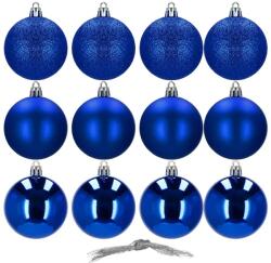 Karácsonyi gömb szett, kék, 6 cm, 12 db, törésbiztos műanyag díszek (CA0004)
