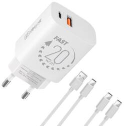 OBAL:ME CSOMAGOLÁS: ME Utazó Töltő USB-A + USB-C 20W + 2x 1m-es kábel Fehér 8596311273469