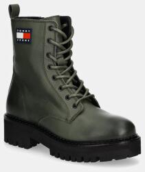 Tommy Jeans bőr bakancs TJW URBAN LACE UP BOOT zöld, női, lapos talpú, EN0EN02628 - zöld Női 40