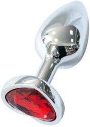 Sunfo - fém anál plug szív alakú piros kővel (ezüst) - shop