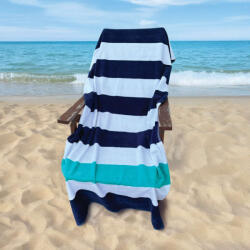 Olima OLV4040 OLIMA „NAUTICAL STRIPE BEACH VELOUR TOWEL (olv4040nv/wh/aq-90x180)