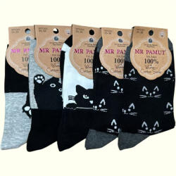 MR PAMUT 100% pamut női zokni - Macskás mintával 5 pár (WP2302)