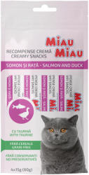  MIAU MIAU MIAU MIAU Creamy Snacks, Somon și Rață, recompense fără cereale pisici, (piure), 60g