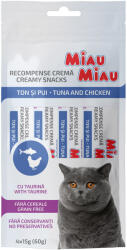  MIAU MIAU MIAU MIAU Creamy Snacks, Ton și Pui, recompense fără cereale pisici, (piure), 60g