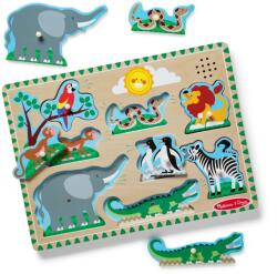 Melissa & Doug Puzzle sonor cu animale de gradina zoologica, puzzle din lemn, efecte sonore, 8 piese (727) Puzzle