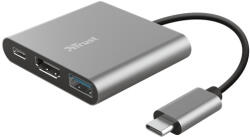 Trust kábel átalakító - dalyx 3in1 multiport usb-c (szürke, aluminium, usb-c apa / hdmi+type-c+usb3.1 anya)