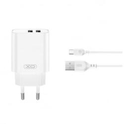 XO CE34 Hálózati töltő szett 2*USB-A 2, 4A + USB-C kábellel - aqua