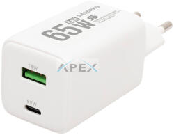 Somogyi Elektronic SA65PPS - HOME SA65PPS USB hálózati szupergyors töltő, 65Watt, 2in1: USB-A + USB-C aljzat, QC + PD + PPS gyorstöltés, GaN technológia