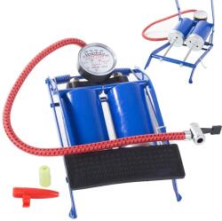  Dupladugattyús lábpumpa manométerrel 100 PSI, autó- és kerékpárhoz (11070)