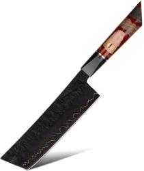 HARAHU Cuțit de bucătărie damasc EN-37393 - Nakiri / Roșu / Maro KP37393