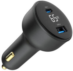 Gembird 2-Port USB Car Fast Charger Type-C PD LCD 65W Black