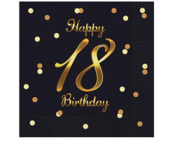Happy Birthday 18 B&C Gold szalvéta 20 db-os 33x33 cm (MLG164848)