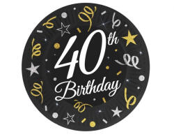  Happy Birthday 40 B&C papírtányér 6 db-os 18 cm (MLG164565) - decorit