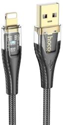hoco. U121 adatkábel (USB - lightning, 2.4A, gyorstöltő, 120cm, LED jelzés, cipőfűző) FEKETE (U121_USB_L_B)