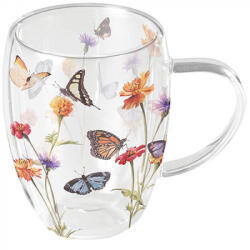 Ambiente Butterfly garden duplafalú üveg bögre 350ml