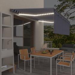 vidaXL kék és fehér redőnyös, szélérzékelős, LED-es napellenző 4x3 m (3069431)
