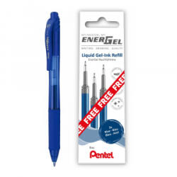 Pentel Rollertoll zselés golyóátmérő 0, 7 mm EnerGel BL107-CX írásszín kék + ajándék tollbetét 3db/csomag (LR7-3C-PROMO)