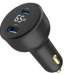 Gembird TA-UC-AC2PD65LCD USB-A / USB-C Autós Gyorstöltő 65W - Fekete