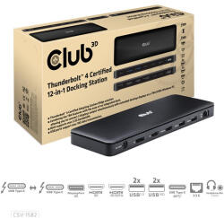 Club 3D Notebook Dokkoló - CSV-1582 (Thunderbolt 4, DP, 2xHDMI, USB-C, 4xUSB-A, SD, TF, RJ45, 3, 5 Jack, 140W DC) (CSV-1582)