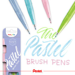 Pentel Ecsettoll, kalligrafikus hajlékony hegyű, Pentel SES15 Pastel 4-es klt (SES15P-4)