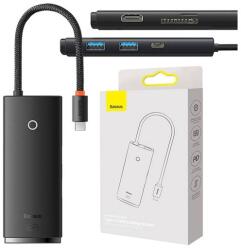 Baseus OS Lite 6in1 USB-C hub (2xUSB 3.0 / USB-C + PD max, 5V 2550A / TF+SD kártyaolvasó / HDMI, fekete) (WKQX080301)