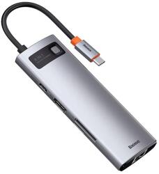 Baseus Metal Gleam 8in1 hub (USB-C PD 100W, 3xUSB 3.0, TF+SD kártyaolvasó, HDMI, RJ45) (CAHUB-CV0G)