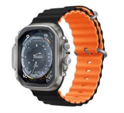 DEVIA DELUXE SPORT6 pótszíj (egyedi méret, kicsi, szilikon, állítható, hullám) FEKETE/NARANCSSÁRGA Apple Watch Series 10 42mm / Watch Series