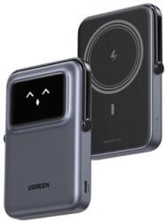 UGREEN Power Bank hordozható töltő, vezeték nélküli töltés, 10000mAh, 15W, USB-C, Mágneses Uno Robot, szürke (45329)