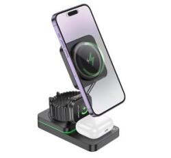 hoco. CQ10 asztali töltőállvány 3in1 (15W, wireless, gyorstöltő, MagSafe, Apple Watch töltő) FEKETE (CQ10_B) (CQ10_B)