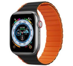 Dux Ducis pótszíj (egyedi méret, kicsi, szilikon, 3D, mágneses) FEKETE/NARANCSSÁRGA Apple Watch Series 10 42mm / Watch Series 9 41mm / Watch